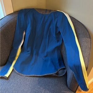 Lululemon Athletica Blue Sweatshirt with Yellow and White Stripes